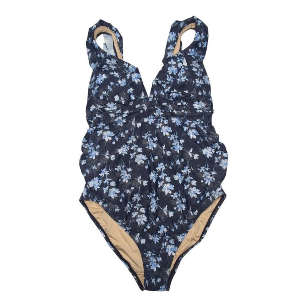 Pea in the Pod Maternity Swimsuit Coquette Dainty Floral Ruffle Deep V Medium‎